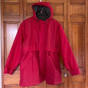 Vtg 90s Lands End XL 46-48 Regular Red Polyvinyl Hood Vent Rain Coat Jacket